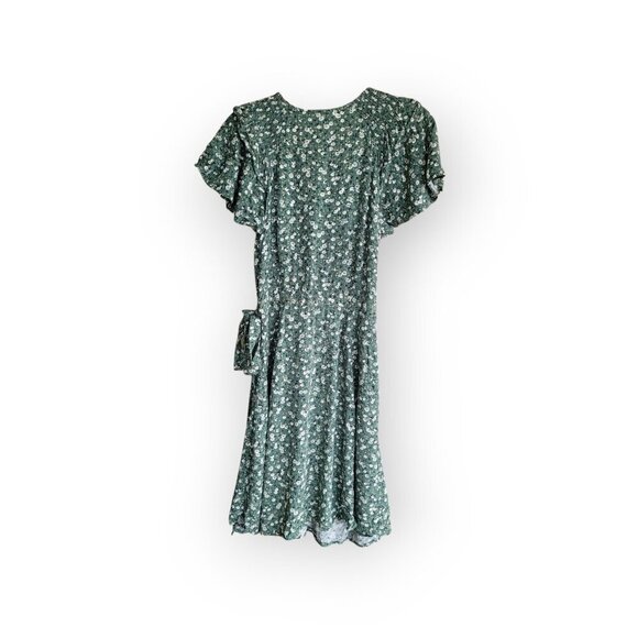 Universal Thread s/s green white ditsy floral ruffle sleeve wrap dress size XS - Picture 3 of 10